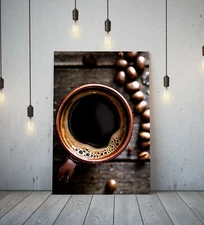 KITCHEN ART-COFFEE BEANS AMERICANO -DEEP FRAMED CANVAS WALL ART  PRINT-BROWN