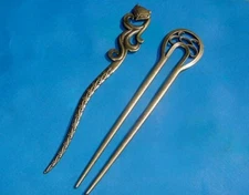 * 2 Beautiful Bronze Vintage Hair Fork & Fox Hair Stick *