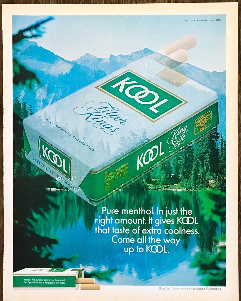1972 Kool Cigarettes PRINT AD Transparent Pack Mountains Lake