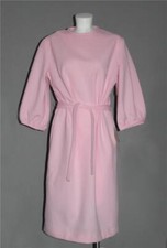 VTG SEARS Pink Double Knit Textured Zip Back No-Collar Belted Dress Wm's 18 NWT