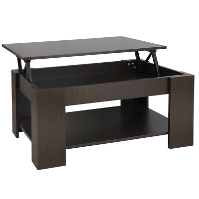 Modern Lift-up Top Tea Coffee Table Hidden Storage Compartment & Shelf Black