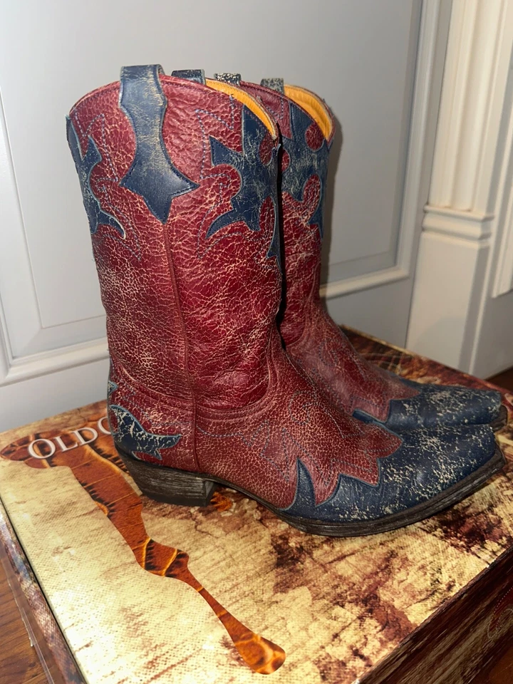 Botas Gringo Antiguas Damas Western Talla 8 Rojo y Azul ¡Hermosas Botas! Foto 2 de 4