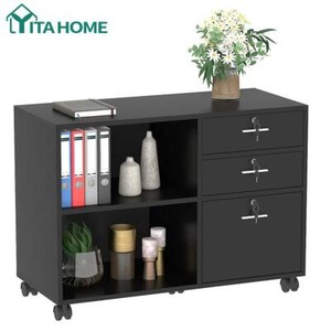 Yitahome Wood File Cabinet 3 Drawer Shelf Storage Home Office Organizer Black Ebay