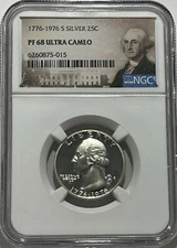 1776 - 1976 S NGC PF68 Ultra Cameo Proof Silver Washington Quarter Bicentennial