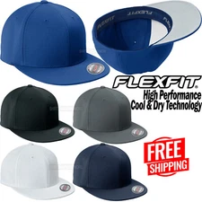 Flexfit Cool & Dry Flat Bill Structured Baseball Hat High Profile Cap S/M, L/XL