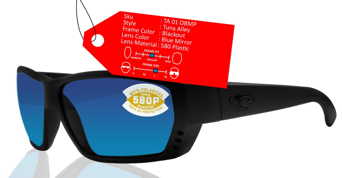 Costa Del Mar Tuna Alley Blackout Frame Blue Mirror 580P Plastic  Costa Del Mar Tuna Alley Matte Black / Blue Mirror Polarized 580P main image 0