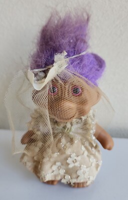 Vintage 1991 T.N.T. Troll Doll Bride Purple Hair Pink Eyes (SEE PICS)