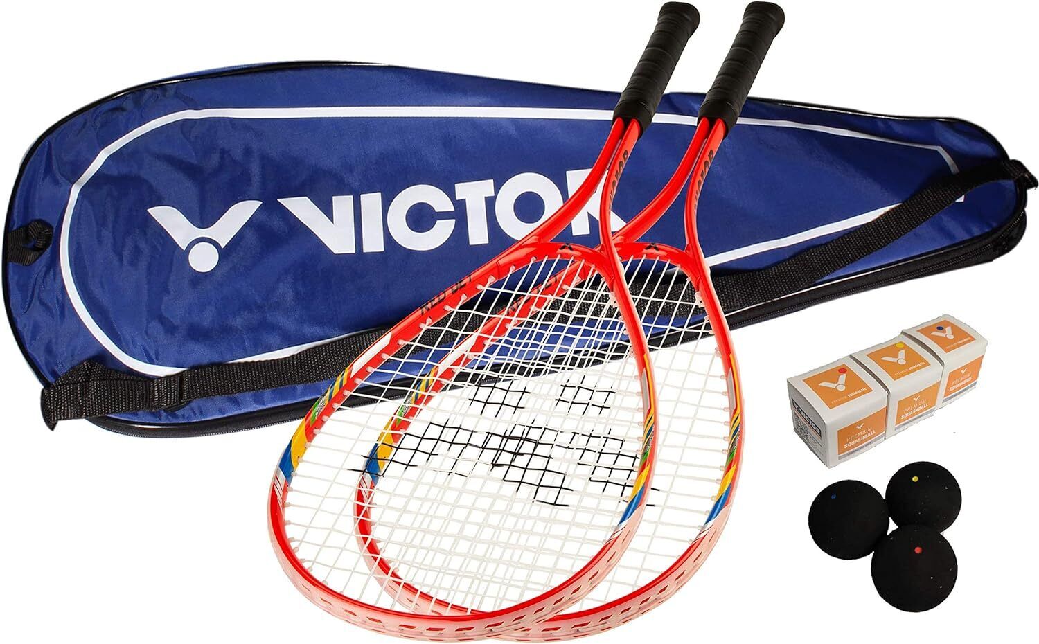 VICTOR Squash Schläger Red Jet Set 2x Racket Tasche 3x Squashbälle