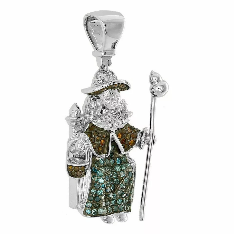 14K White Gold Fn Red Blue Diamond Santo Nino De Atocha Pendant 1.30" Charm 2 CT - Image 3 of 3