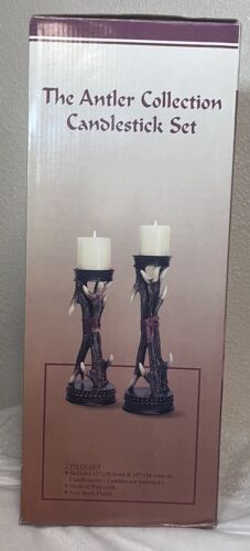 Set Of 2 Rustic Resin Candle Holder’s. Antler Candlestick Set New - Picture 5 of 13