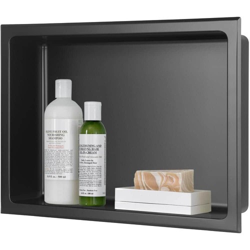 AKDY Nicho de Pared de Ducha 4" x 16" x 12" Calibre 18 Acero Inoxidable en Negro Mate