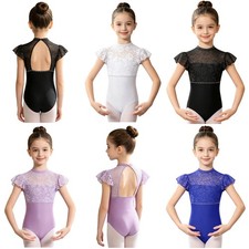 Kids Girls Bodysuit Workout Costume Training Class Rompers Shiny Leotard Stage