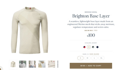 *New in Bag* Tracksmith Men's Brighton Base Layer Ivory Small