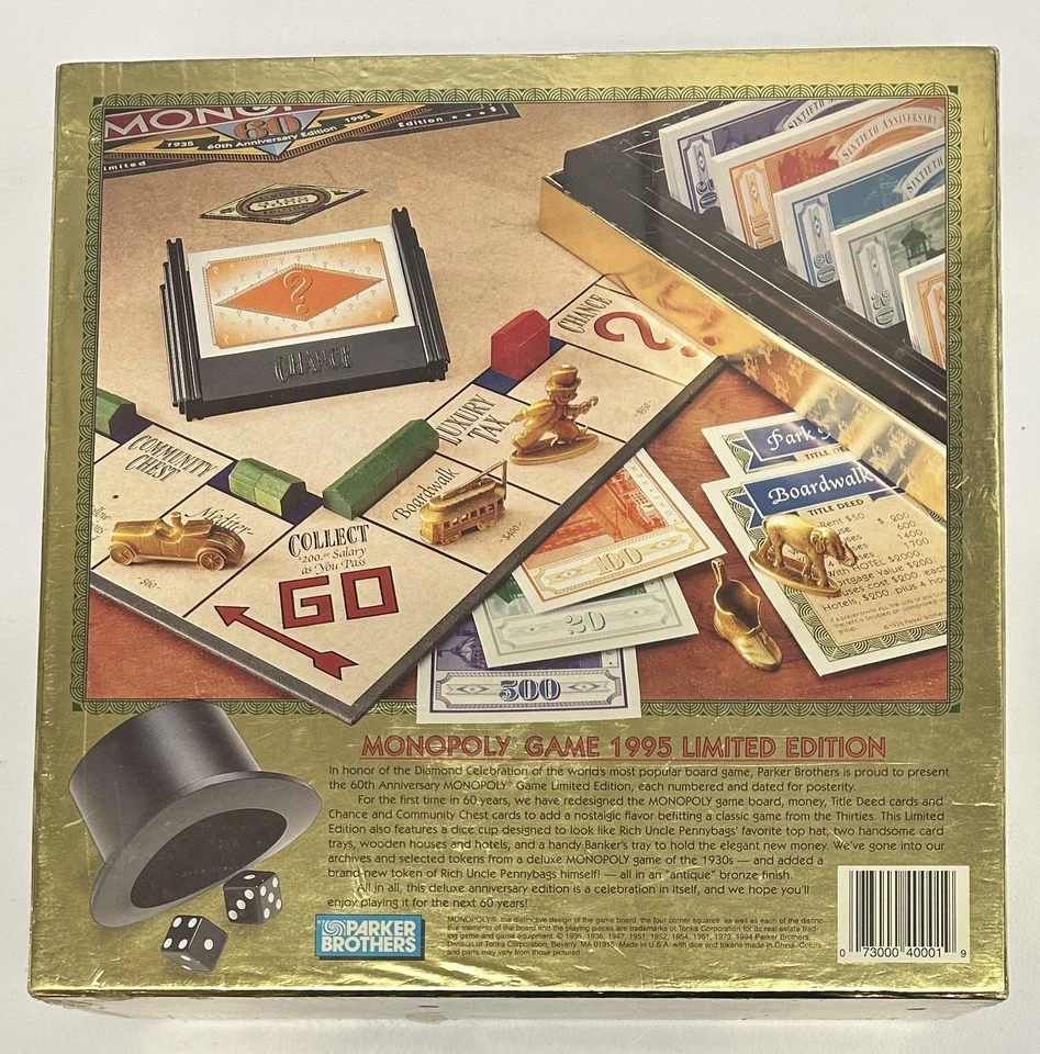 Monopoly 60th Anniversary Limited Edition Gold 1935- 1995 Factory Sealed NEW - Image 2 of 3
