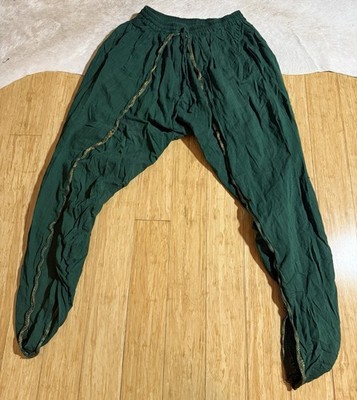 Isha Life Unisex Dhoti Pant Harem Undyed Organic Cotton Dhoti Green W/gold Sz 42