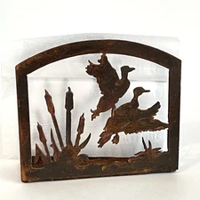 Ducks In Flight Cut Metal Napkin Holder Rustic Mountain Cabin Man Cave Avian