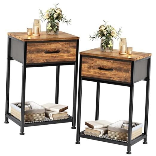 Night Stands Set of 2,End Tables with Drawer for Bedroom Bed Side Table for