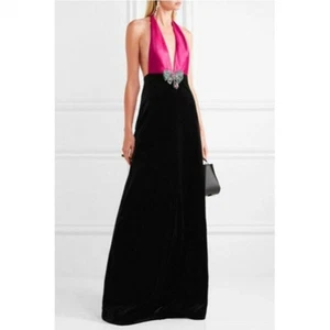 ROBE COL LICOU GUCCI NOIRE VELOURS ET SATIN FUCHSIA taille 38