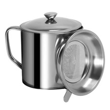 Grease Container Fine Mesh Strainer Lid Easy Grip Handle 1 L Kitchen Oil Saver