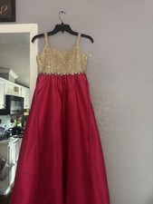 Gold Sequin Bodice Pink Satin Ballgown Prom Dress Sleeveless Sweetheart Teens M