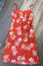 Adorable 1950s Red w/ White Pineapple Print Hawaiian Sarong Dress Sz Sm AS FOUND