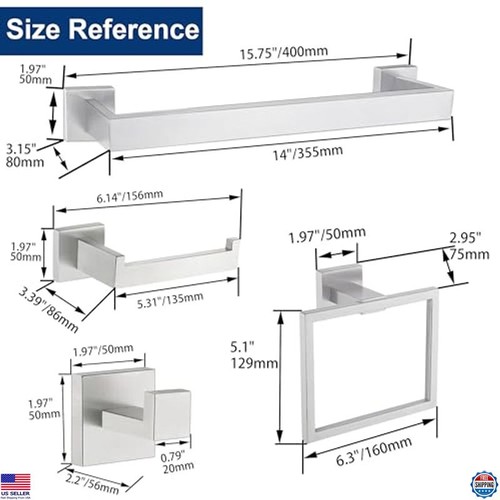 5-Piece Brushed Nickel Bathroom Hardware Set, 16" Towel Racks & Accessories - Picture 5 of 7