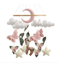 Deer Baby Mobile Girl Nursery Decor Butterfly Flower Crib Toy
