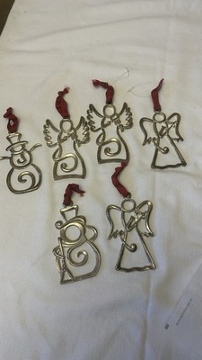 Big. Lot Iof 6 Heavy Pounded Silver Ornaments Angels W/Instruments & Snowman