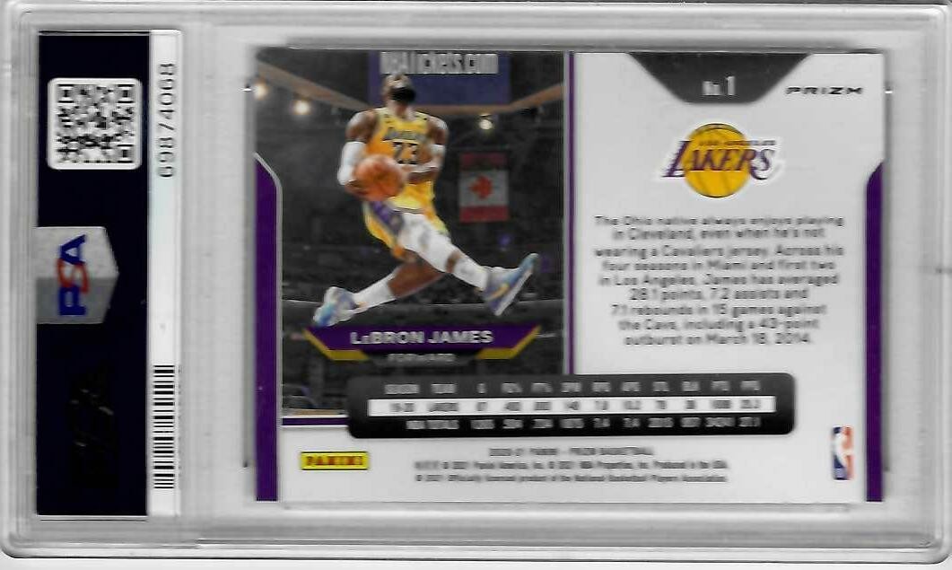 2020-21 Prizm # 1 LeBron James ( PSA 9 ) Mint GREEN PRIZM - Kobe tribute Dunk view 2