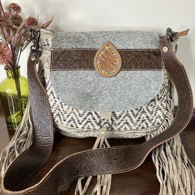 Myra Ethereal Tones Crossbody Purse Fringed Hand-Tooled Boho Western Bag NEW