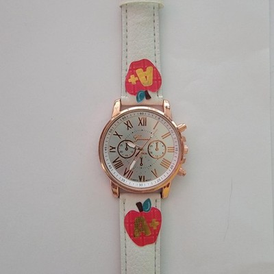 Geneva Platinum Girls Watch Rose Gold Plated Case Silver Dial White Faux Leather