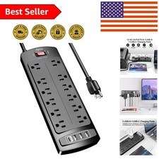 High Protection 12-Outlet Power Strip with 4 USB Ports - 2700 Joules Listed