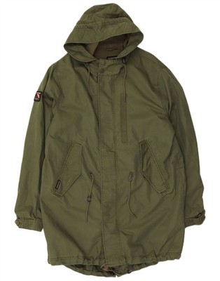 Superdry Mens Hooded Parka Jacket UK 44 2XL Khaki Cotton ME01