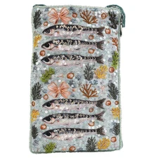 BAMBOO TRADING HAND BEADED SARDINES FISH CLUB BAG CELLPHONE CROSSBODY WRISTLET