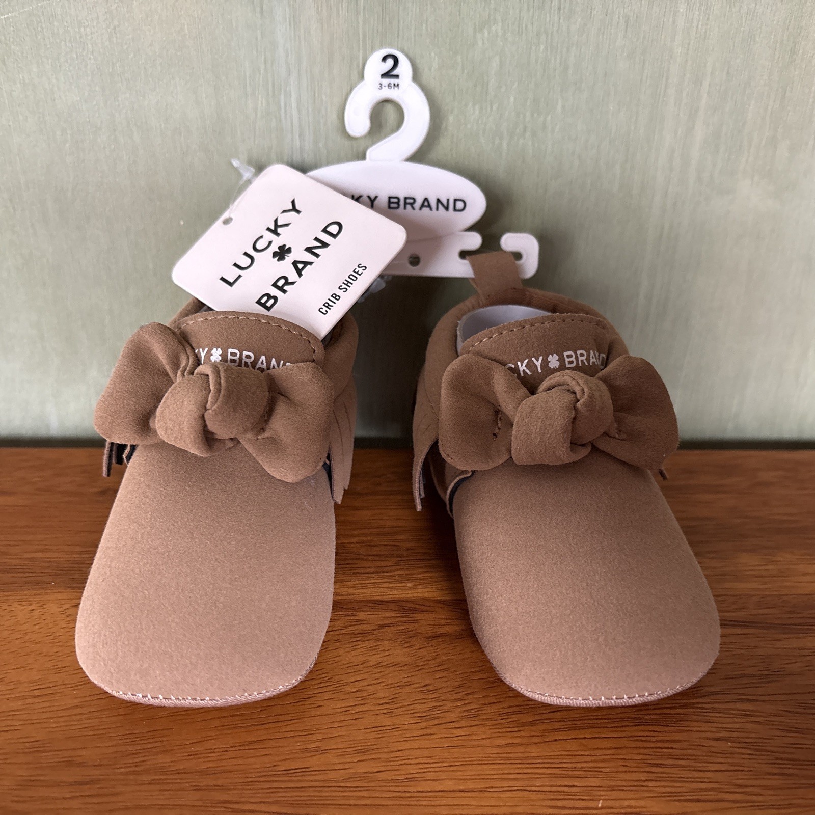 &rdquo; Infant Sz 2~(3-6 Months)~lt. Brown W/ Bows~new