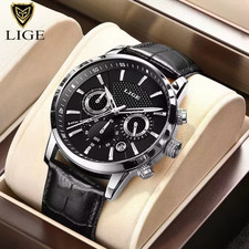 LIGE Mens Watch Fashion Brand  Luxury Leather Wristwatch Business Male Watches