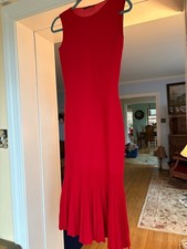 Carolina Herrera Red Sleeveless Knit Bodycon Mermaid Pleated Hem Dress XS