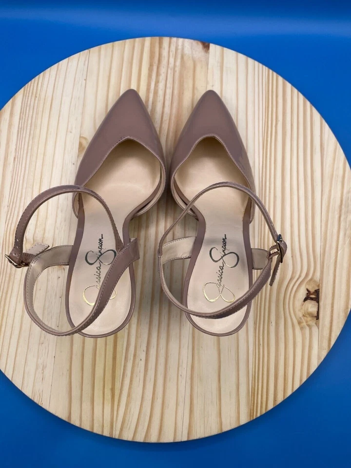 Женский каблук Jessica Simpson размер 10 М коричневый лакированная кожа миндальный носок конусообразный каблук - Изображение 4 из 4