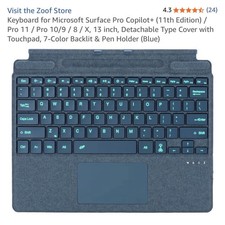Zoof Surface Pro Copilot 11th Edition Keyboard, Touchpad, Bluetooth, Blue
