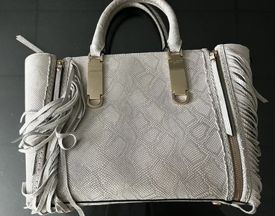 Henri Bendel A-List python embossed expandable satchel in gray Leather