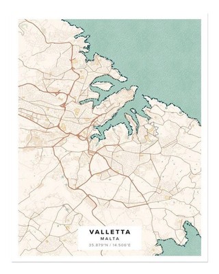 Valletta Karte Poster Wandbild - Elegantes Stadtbild Dekor Premium Qualität