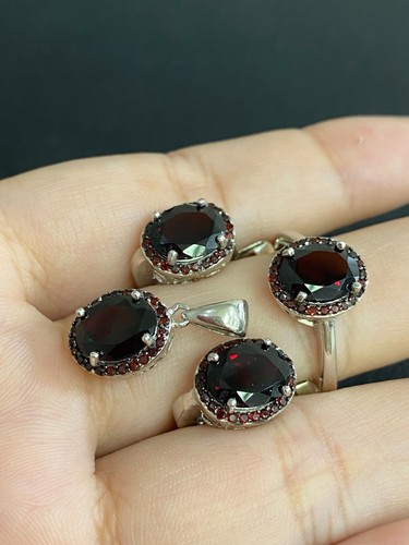 NATURAL GARNET 6X8 GARNET DIAMOND CUT STERLING SILVER 925 RING EARRING PENDENTS - 第 3/14 張圖片