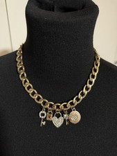 Gold Charm Necklace with Heart and Key Pendants - 18 inch