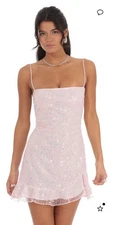 HOCO Homecoming Short Lucy In The Sky Sequined Ruffle Mini Dress Pale Pink XS