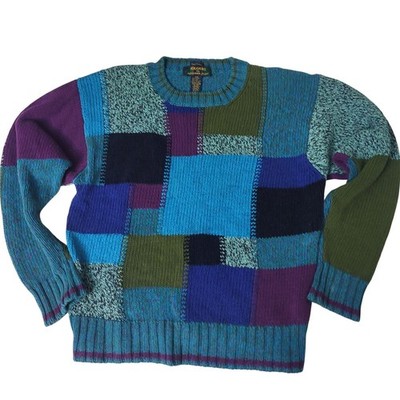 Vtg Colours Alexander Julian Colorblock Patchwork Sweater Small Linen Cotton 90s