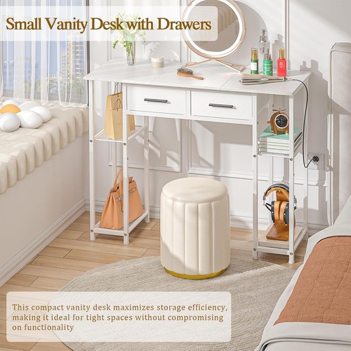 White Vanity Desk No Mirror Small Makeup Table W/ Drawers Girls Vanity Dressing - Picture 3 of 7