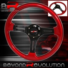 Godsnow Steering Wheel Red Black Center Streak 6 Bolt Hole 350mm Deep Dish