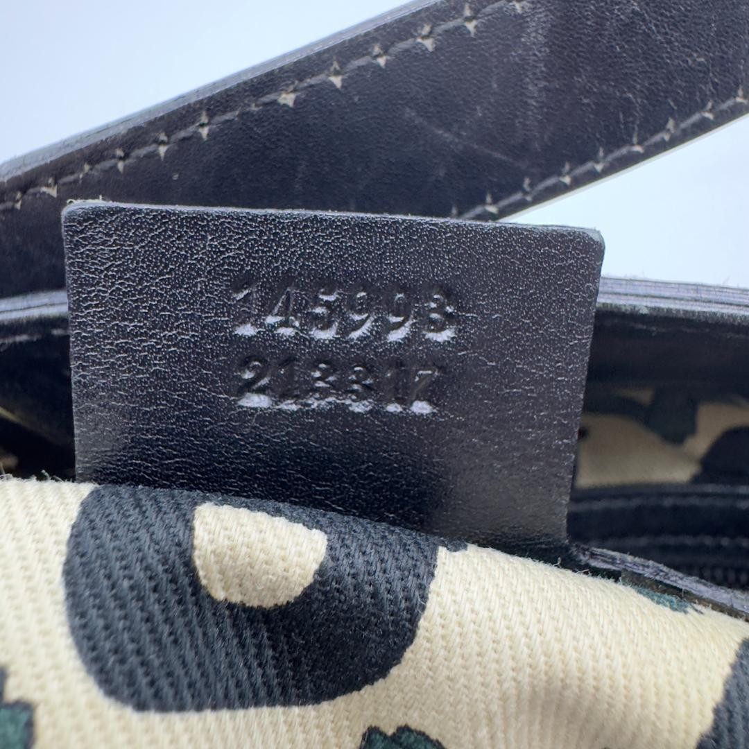 Gucci GG Leather Tote Bag Black Gold Embossed Logo Authentic Used thumbnail 11