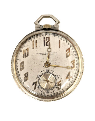 18 KT White Gold Vacheron Constantin Open Face Pocket Watch 18 Jewels