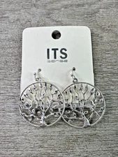 ITS SENSE Tree Of Life Dangle Earrings Silver Tone NEW